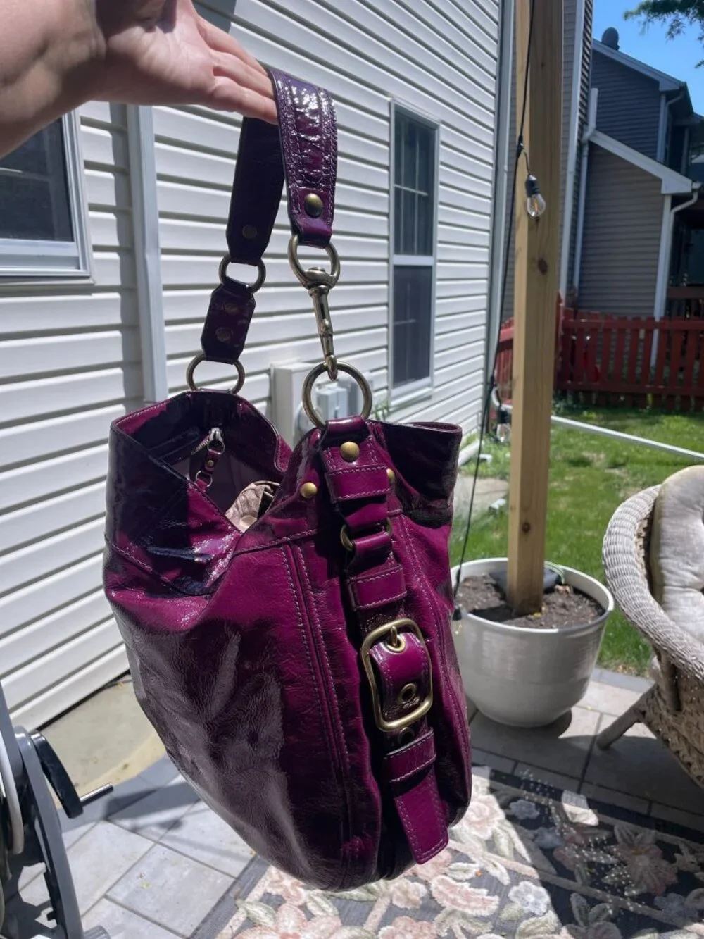 Coach Zoe Large Hobo Shoulder Bag Plum Purple Patent Leather Vintage 12776